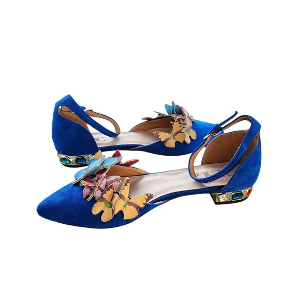 NUYG Blue 3D Butterfly Appliqué Faux Suede Gem Embellished Flats 9 - Picture 12 of 12
